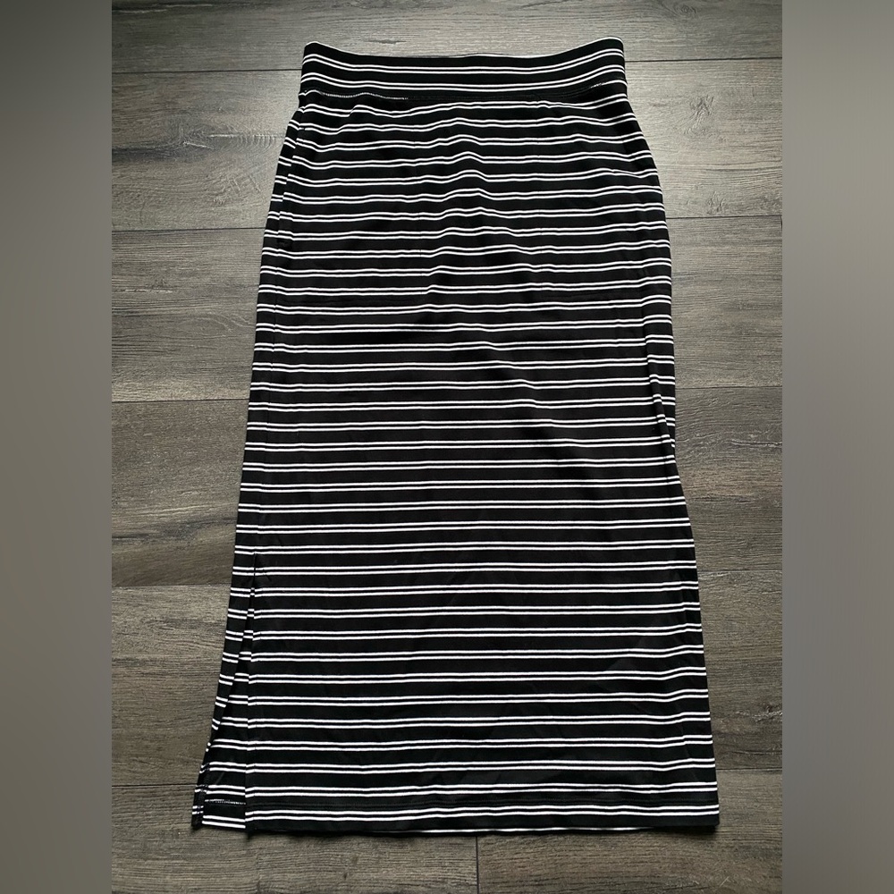 Isaac Mizrahi Live Tall Essentials Pima Cotton White Striped Skirt Size XS Tall